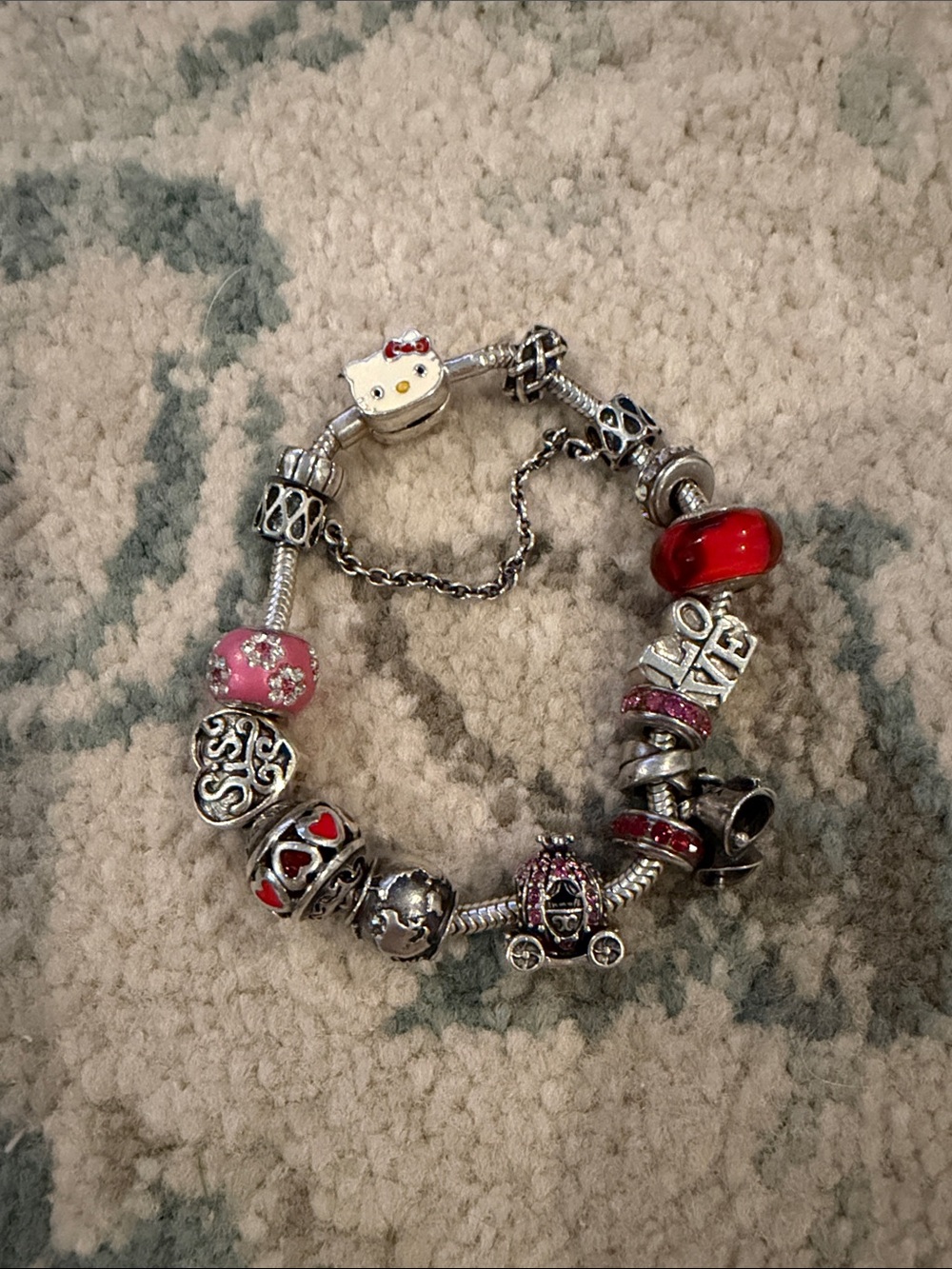 Hello Kitty Red & Pink Enamel Charm Bracelet
